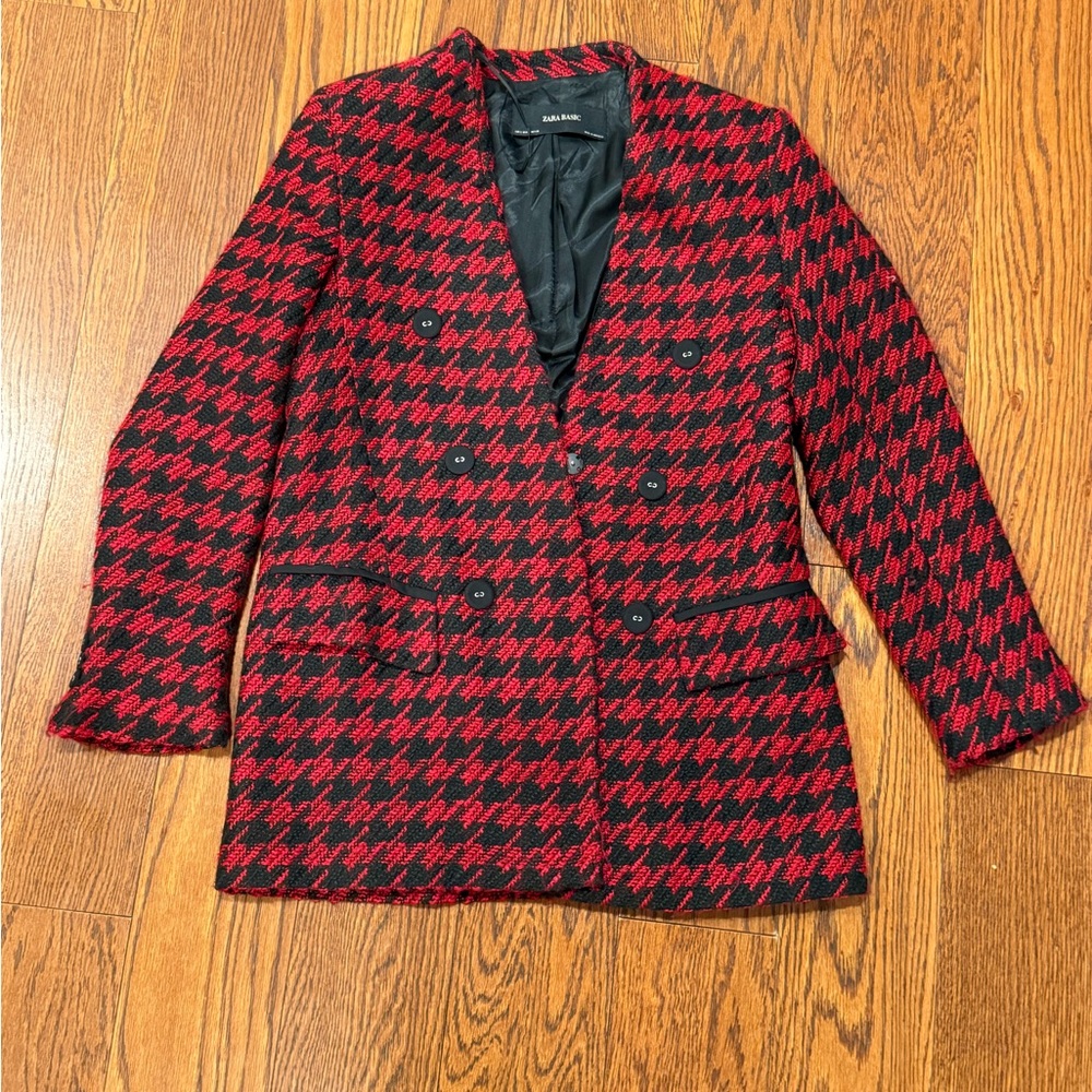Zara Red and Black Houndstooth Blazer- Size Small- good condition